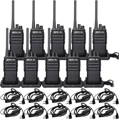 Retevis RT17 Walkie Talkies Rechargeable, Long Range Two Way Radio with Headset, Portable, USB Charging Base, Handheld FRS Radios for Adults School Church Healthcare Contractor(10 Pack)