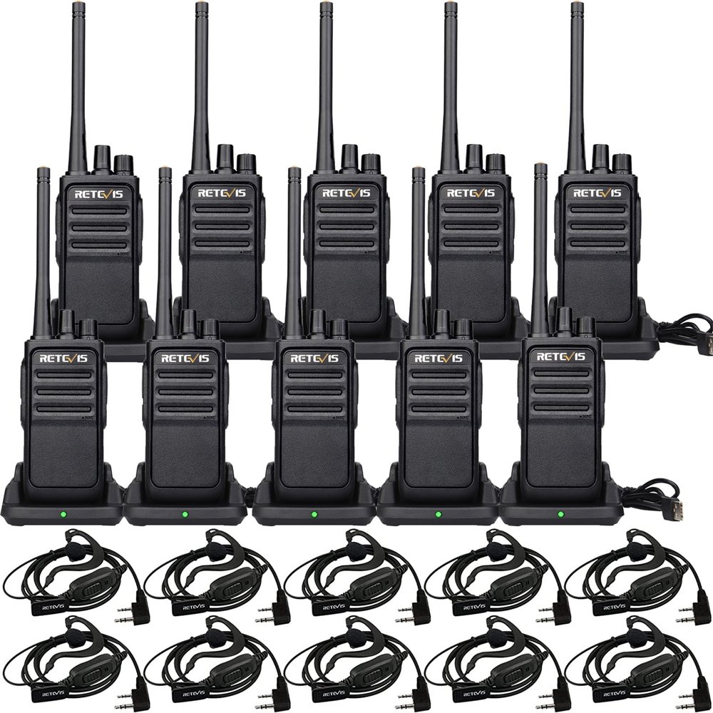 Retevis RT17 Walkie Talkies Rechargeable, Long Range Two Way Radio with Headset, Portable, USB Charging Base, Handheld FRS Radios for Adults School Church Healthcare Contractor(10 Pack)