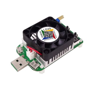 USB Load Tester, Electronic Load Test Resistor Module 25W LD25 USB & Type C Interface Discharge Adjustable Constant Current 0.25A-4A Intelligent Temperature Control with Cooling Fan