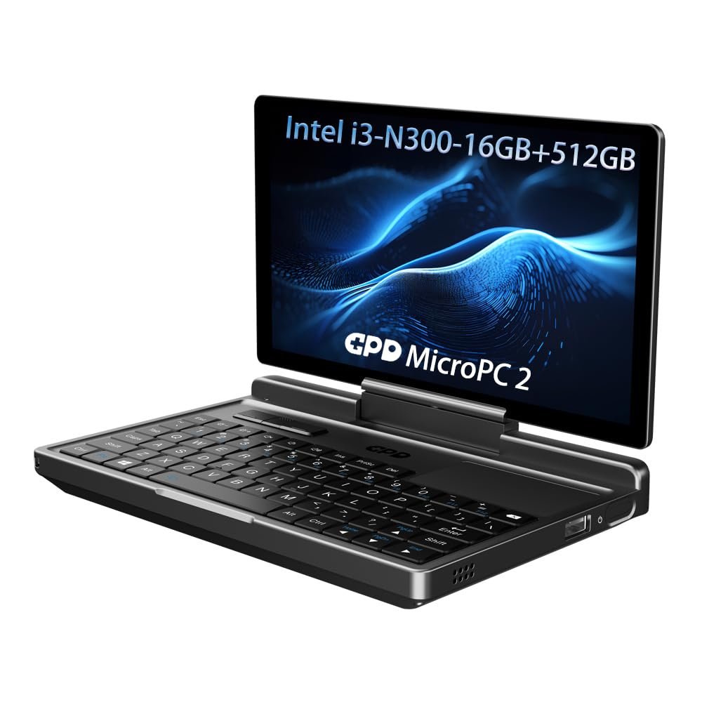 GPD MicroPC 2- Handheld Industry Laptop 7 Inches 1080P Display Mini PC Computer Win 11 Home OS,CPU I3-N300, UHD Graphics; 16GB LPDDR5; 2.5G Ethernet, USB-C, HDMI 2.1, Wi-Fi 6, BT 5.2