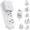 Ceptics Travel Power Strip - Small & Compact - Surge Protector - Grounded USB + Type C - 2 USA Outlets Input - Plugs for Europe, Asia, China, USA, South America view 1