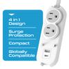 Ceptics Travel Power Strip - Small & Compact - Surge Protector - Grounded USB + Type C - 2 USA Outlets Input - Plugs for Europe, Asia, China, USA, South America view 4