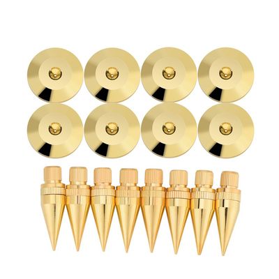 8 Pairs 6 x 36MM Copper Speaker Spike Set Subwoofer CD Audio Amplifier Turntable Isolation Stand Cone Feet + Base Pad Shockproof Feet Mat for Speaker, Amplifier, CD DVD Player, Turntable Recorder