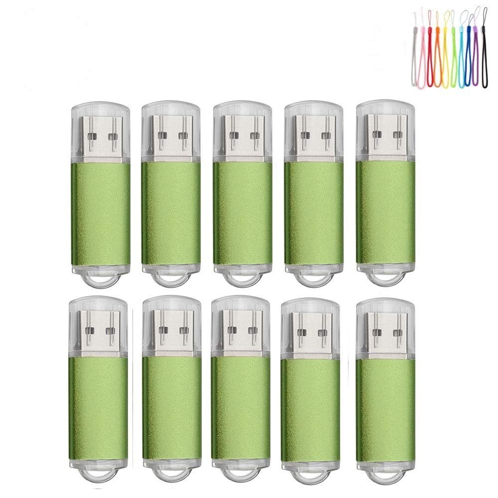 10PCS 2.0/3.0 USB Flash Drive Pen Drive Memory Stick Thumb Stick Pen Black (2.0/16GB, Green)
