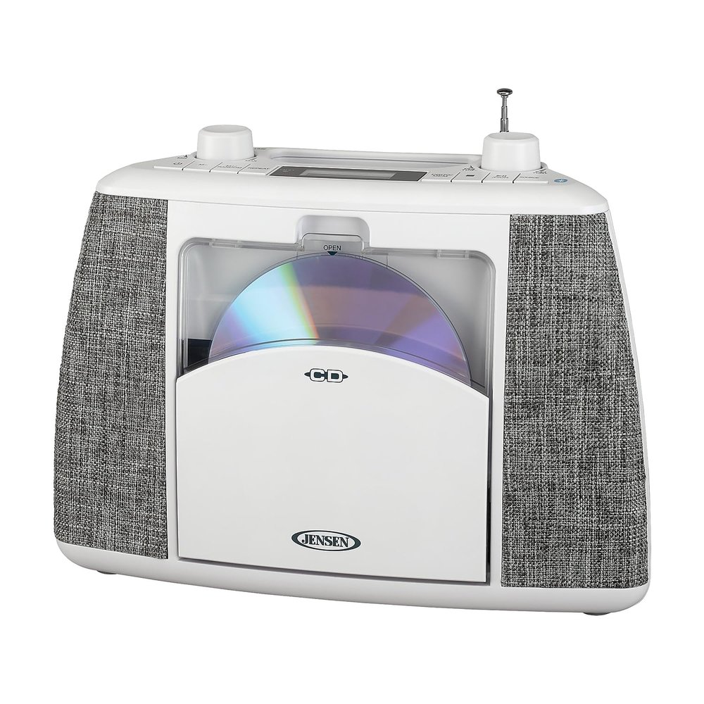 Jensen CD-565 Portable Bluetooth CD Music System, White
