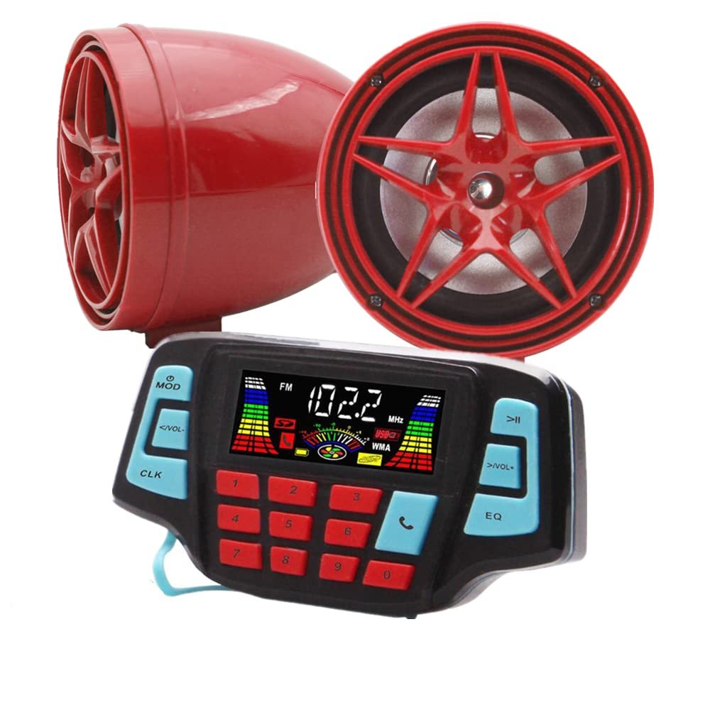 XYC 3" Motorcycle Weatherproof Bluetooth Wireless Speaker MP3 Music Player Sound Audio Stereo Amplifier System ATV UTV USB 2.0, Micro SD, FM Radio (Red Star Speaker)