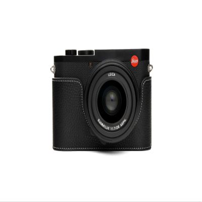 Leica Q2 Camera Case, BolinUS Handmade Genuine Real Leather Half Camera Case Bag Cover for Leica Q2 Camera Bottom Opening Version + Hand Strap (Black)