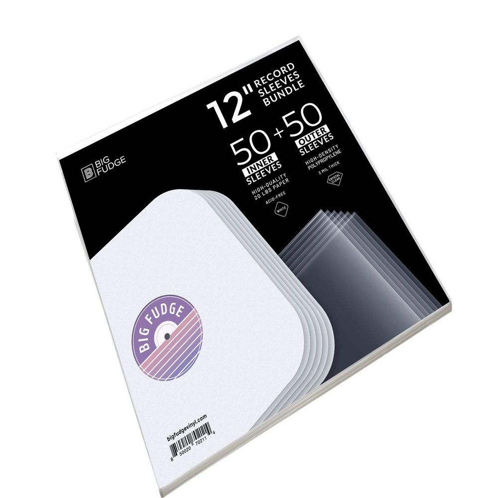 BIG FUDGE Vinyl Record Sleeves Bundle - 50 Outer and 50 Inner Crystal Clear & Rounded Acid Free LP Sleeves for 12" Records