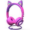 FosPower Kids Headphones with LED Cat Ears (85dB Safe Volume Limit), 3.5mm Soft On-Ear Wired Headphones with Tangle-Free Laced Cables for iPad/Tablet/School/Travel - Hot Pink/Purple view 1