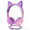 FosPower Kids Headphones with LED Cat Ears (85dB Safe Volume Limit), 3.5mm Soft On-Ear Wired Headphones with Tangle-Free Laced Cables for iPad/Tablet/School/Travel - Baby Pink/Lavender view 1