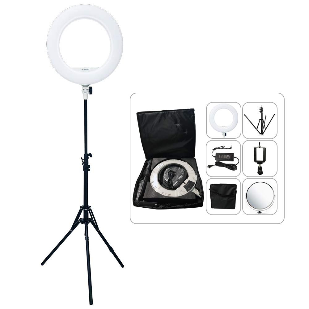 Yidoblo Ring Light Kit [Upgraded Version-1.8cm Ultra Slim]-18 inches,3200-5600K,Dimmable LED Ring Light with Light Stand, Phone Clip,Hot Shoe Adapter for Portrait Makeup Video Shooting (S White)
