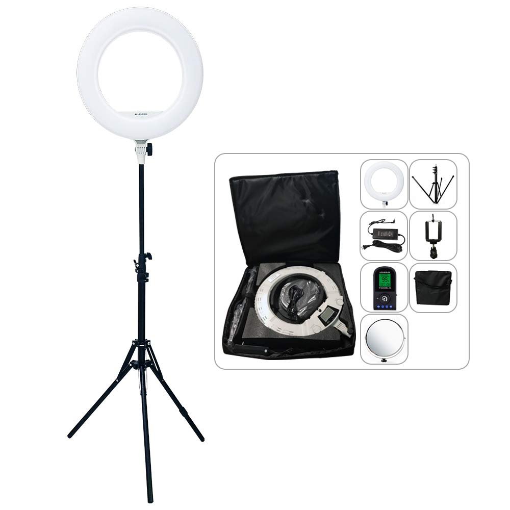 Yidoblo 18 inch LED Ring Light with 2M Stand for Phone and Camera, 48W 5500K/3200K Dimmable with Carrying Bag for YouTube Vlog Makeup Studio Video Shooting Salon Photography (AX-E White)