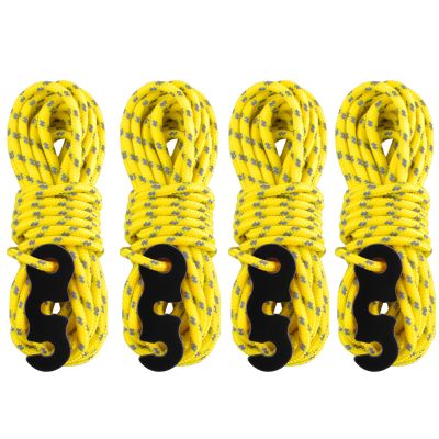 Azarxis Reflective Cord Pack, Tent Guyline Rope High-Strength Lightweight 13ft per piece with Aluminum Cord Adjuster for Tying Down Tarps, Camping Tent, Outdoor Packaging (Yellow - 4 Pack - 3mm)