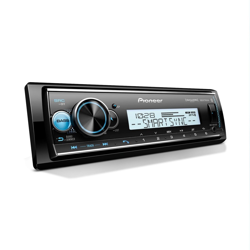 Pioneer MVH-MS512BS Marine Digital Media Receiver  Bluetooth, SiriusXM, USB, FLAC, Conformal Coating, Color Change, White Display for Outdoor, AM/FM Radio, Hi-Volt RCA, iPhone/Android Compatible