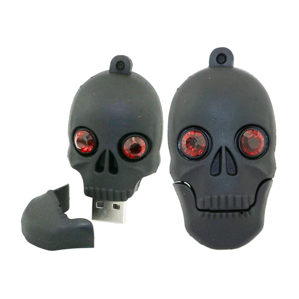 128GB Human Skeleton Shape USB Flash Drive USB 2.0 Stick Flash Disk Thumb Drive U Disk Pen Drive USB 2.0 Stick PenDrive USB Drive Memory Stick External Storage USB Disk with Chain (Black)