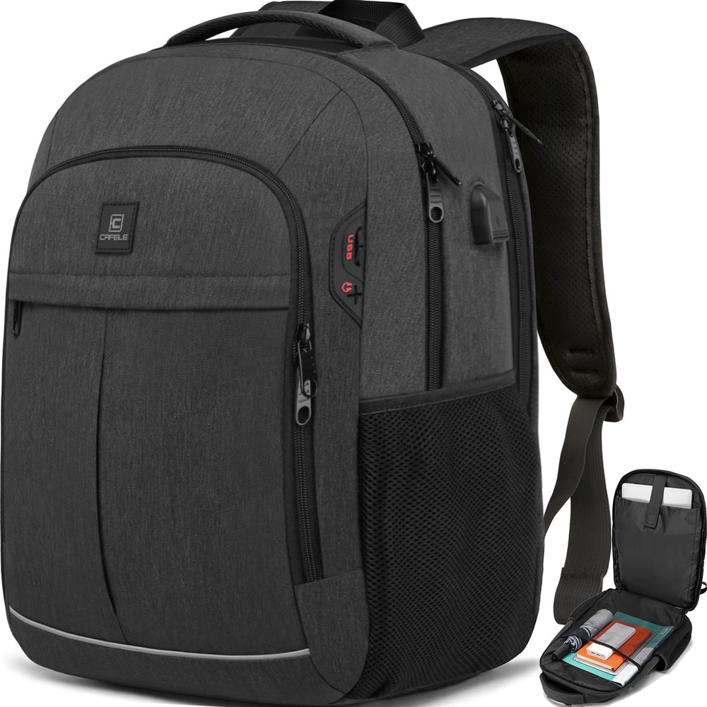 17.3 Inch Laptop Backpack, School Backpack,Large TSA Travel Carry on Backpack,College Student Bookbag with USB Port,Teenagers Water Resistant Computer Bagpack Gift for Men Women,Grey