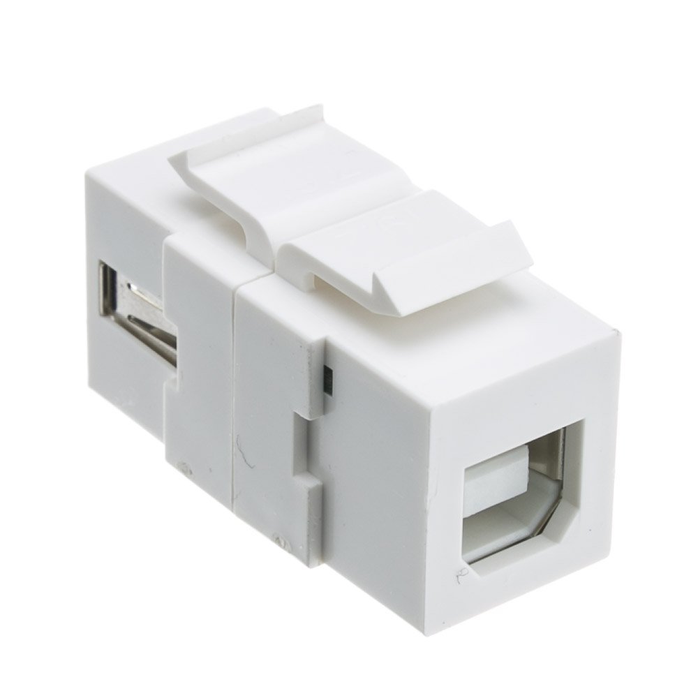 ACCL Keystone Insert, White, USB 2.0 Type A Female to Type B Female Reversible Adapter, 4pk