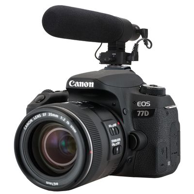 Advanced Super Cardioid Microphone for Canon EOS 77D (Stereo/Shotgun) with Dead Cat Wind Muff