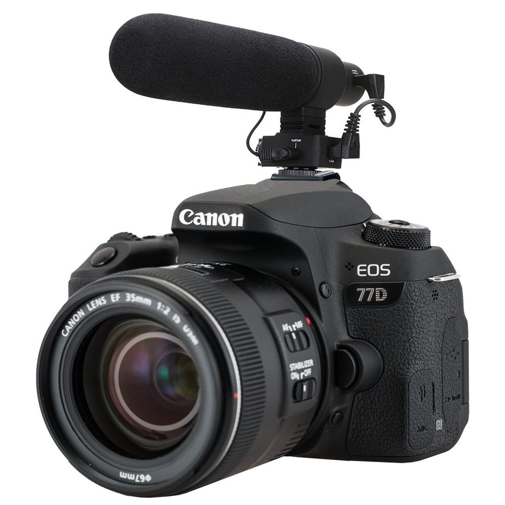 Advanced Super Cardioid Microphone for Canon EOS 77D (Stereo/Shotgun) with Dead Cat Wind Muff