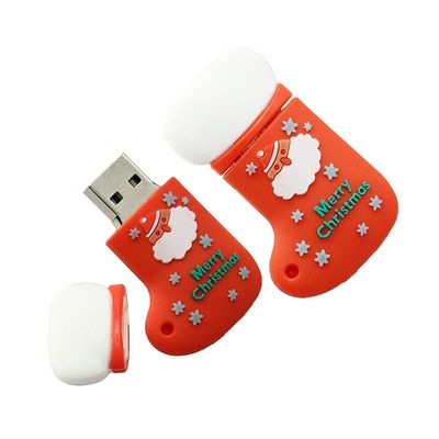 16GB Christmas Sock Shape USB Flash Drive USB 2.0 Stick Flash Disk Thumb Drive U Disk Pen Drive USB 2.0 Stick PenDrive USB Drive Memory Stick External Storage USB Disk with Chain (Red)