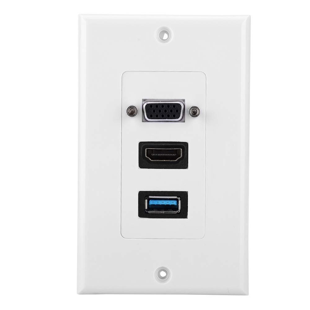 Zopsc USB VGA Wall Socket Panel, Premium ABS Wall Mount Adapter with USB 3.0 Ports for Home Theater and Office Setup