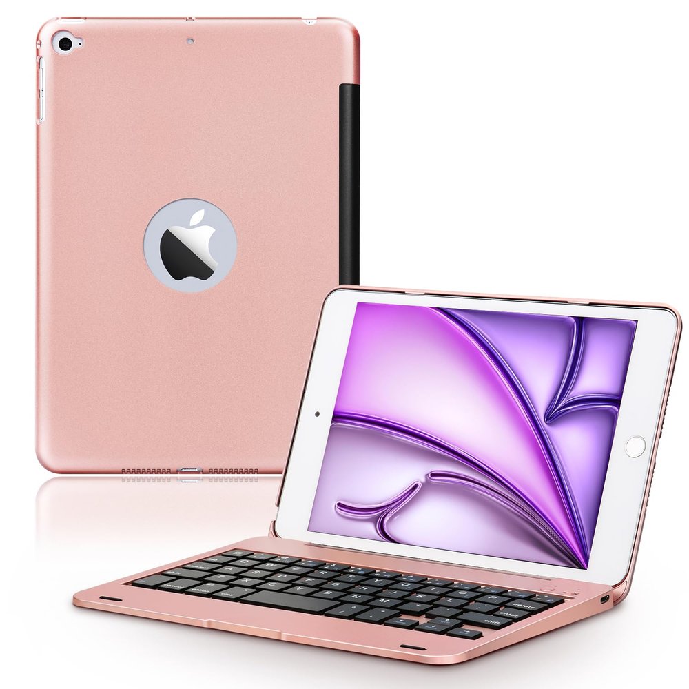 ONHI Ultra-Slim Wireless Keyboard Case for iPad mini 4 / Mini 5, Durable Plastic Alloy Shell, Smart Folio Case with Auto Sleep/Wake Function, Silent Typing Experience (iPad mini 4/5 Rose Gold)