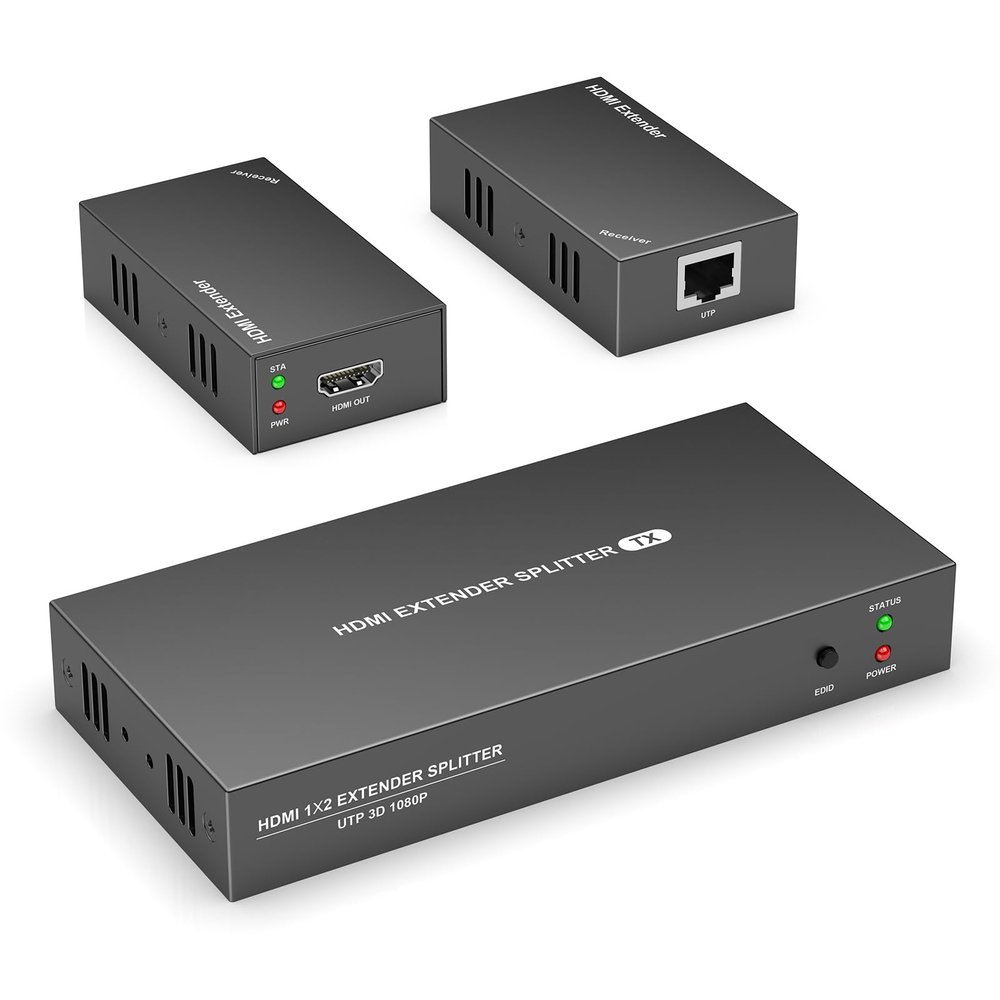 HDMI Extender Splitter 1x2, HD1080P@60Hz & 3D Visual, Extending 165ft (50m) Length Transmission Over CAT5e/CAT6/CAT7 Cable, 2 Channel Transmission with 2 HDMI Loop Out1