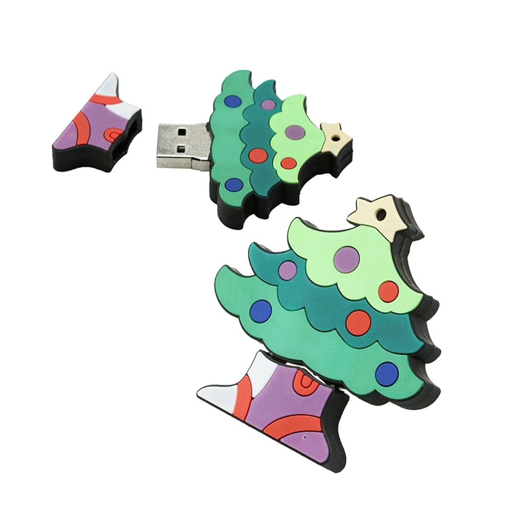16GB Christmas Tree Shape USB Flash Drive USB 2.0 Stick Flash Disk Thumb Drive U Disk Pen Drive USB Stick PenDrive USB 2.0 Drive Memory Stick External Storage USB Disk with Chain (Green)