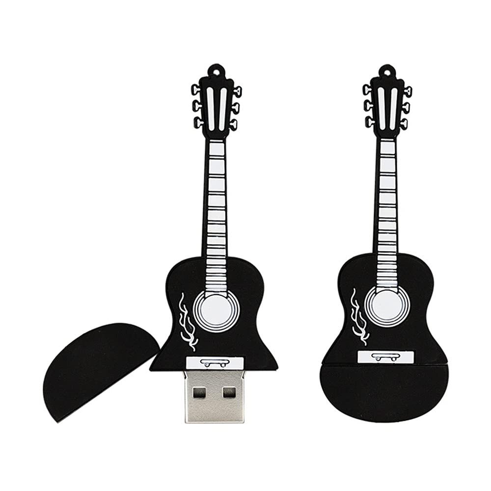 128GB Guitar Shape USB Stick USB 2.0 Flash Drives Storage Thumb Drive Memory Stick U Disk USB Drive PenDrive with Chain (Black)