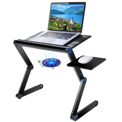 Armyte 19" Extra Wide Aluminum Laptop Stand Adjustable with Cooling Fan and Mouse Pad, Reinforced Ergonomic Lap Desk Foldable Portable Computer Table for Bed Sofa Couch (Black)