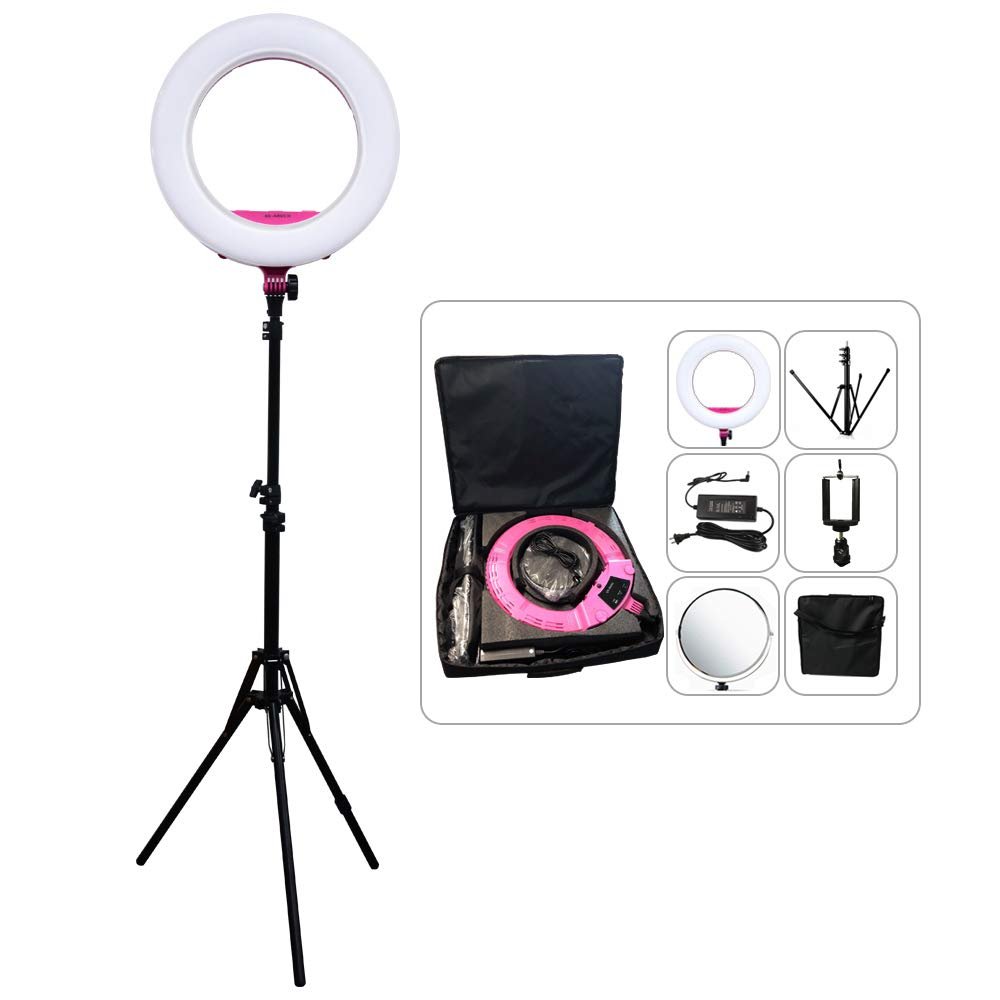 Yidoblo Ring Light Kit [Upgraded Version-1.8cm Ultra Slim]-18 inches,3200-5600K,Dimmable LED Ring Light with Light Stand, Phone Clip,Hot Shoe Adapter for Portrait Makeup Video Shooting (S Rose red)