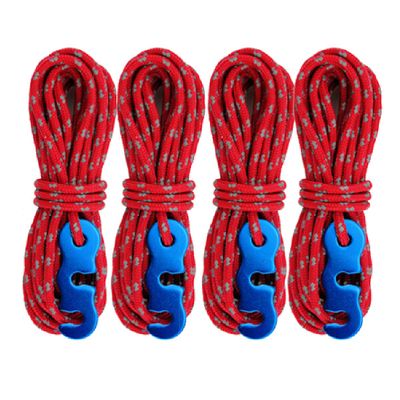 Azarxis Reflective Cord Pack, Tent Guyline Rope High-Strength Lightweight 13ft per Piece with Aluminum Cord Adjuster for Tying Down Tarps, Camping Tent, Outdoor Packaging (Red - 4 Pack - 3mm)