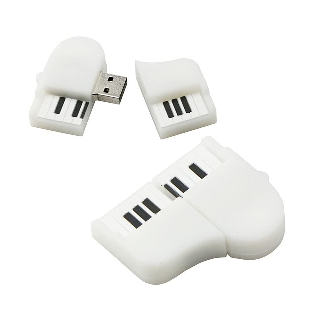 128GB Piano Shape USB 2.0 Flash Drive PenDrive U Disk Memory Stick External Storage Pen Drive USB Flash Disk Thumb Drive USB Drive Flash Memory with Chain (White)