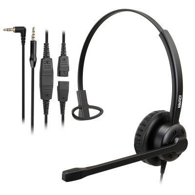 MAIRDI Phone Headset with 2.5mm & 3.5mm Connector for Deskphone Cell Phone PC Laptop, Mono Call Center Office Headset with Noise Cancelling Microphone
