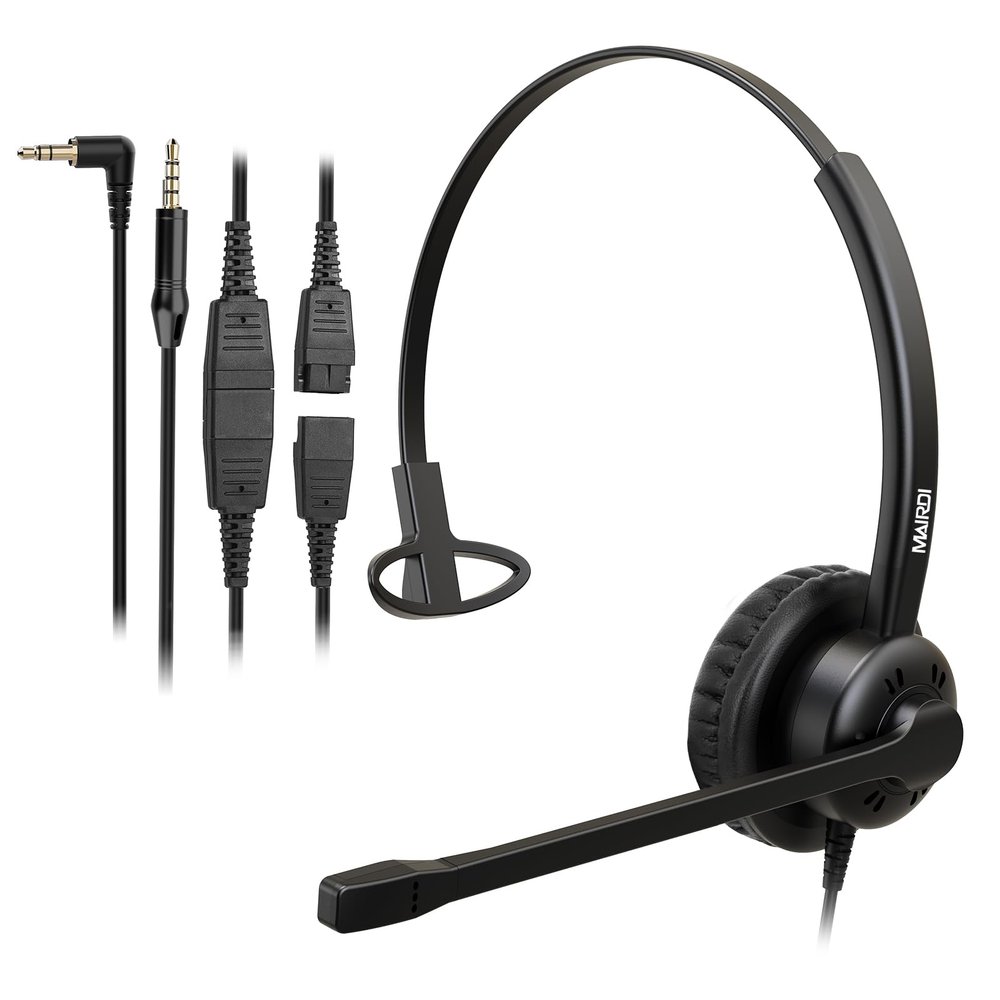MAIRDI Phone Headset with 2.5mm & 3.5mm Connector for Deskphone Cell Phone PC Laptop, Mono Call Center Office Headset with Noise Cancelling Microphone