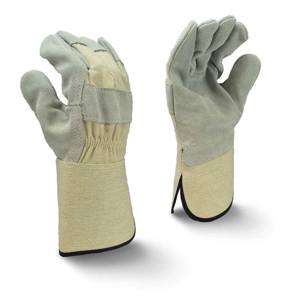 Side Split Gray Cowhide Leather Glove with Gauntlet Cuff