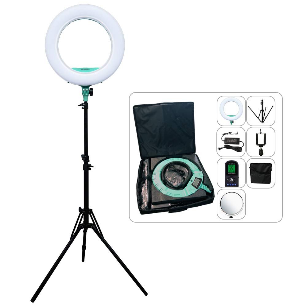 Yidoblo 18 inch LED Ring Light with 2M Stand for Phone and Camera, 48W 5500K/3200K Dimmable with Carrying Bag for YouTube Vlog Makeup Studio Video Shooting Salon Photography (AX-E Black)