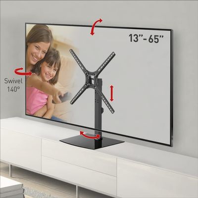 Barkan Tabletop TV Mount 13-65 inch Swivel & Tilt Flat/Curved TV Stand Base, Holds Up to 80 lbs, Patented, Tempered Glass, Fits LED OLED LCD
