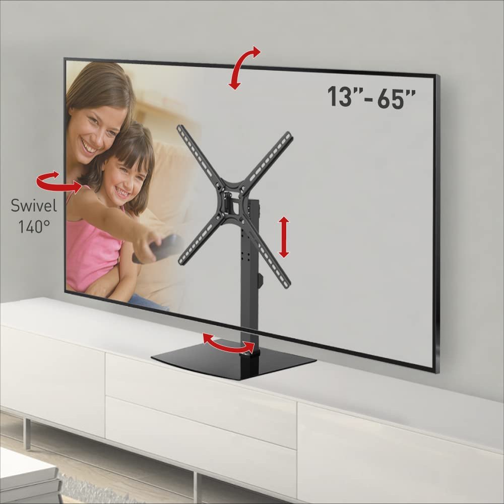 Barkan Tabletop TV Mount 13-65 inch Swivel & Tilt Flat/Curved TV Stand Base, Holds Up to 80 lbs, Patented, Tempered Glass, Fits LED OLED LCD