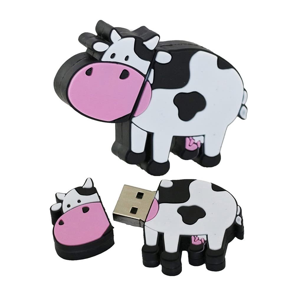 8GB Cow Shape USB Memory Stick USB 2.0 Data Storage Pen Drive with Lanyard Thumb Flash Drives USB Drive (White)