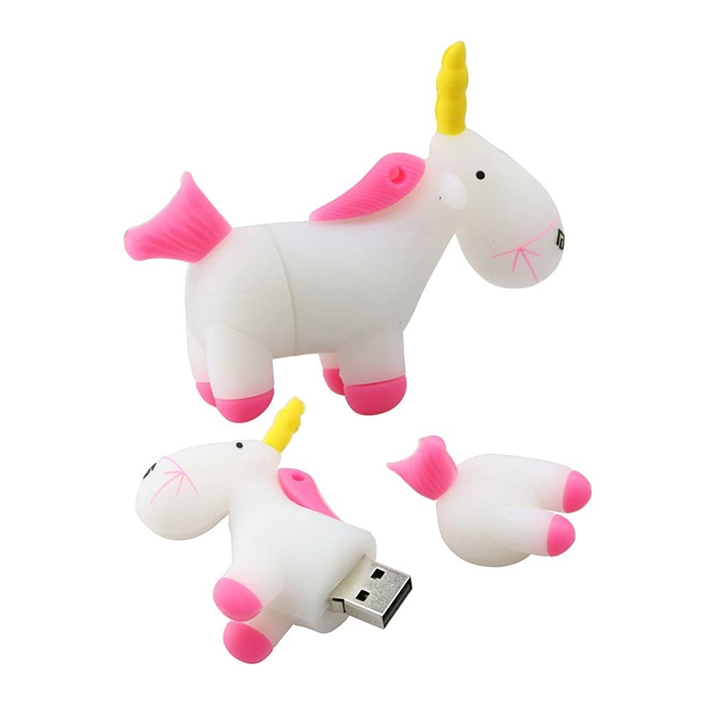 128GB Unicorn Shape USB 2.0 Memory Stick USB Flash Drives Thumb Flash Drives USB Stick Flash Disk USB Drive with Chain (White)