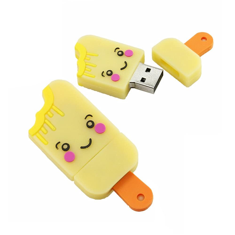 128GB Ice Cream Shape USB 2.0 Flash Drive PenDrive U Disk Memory Stick External Storage Pen Drive USB Flash Disk Thumb Drive USB Drive Flash Memory with Chain (Yellow)