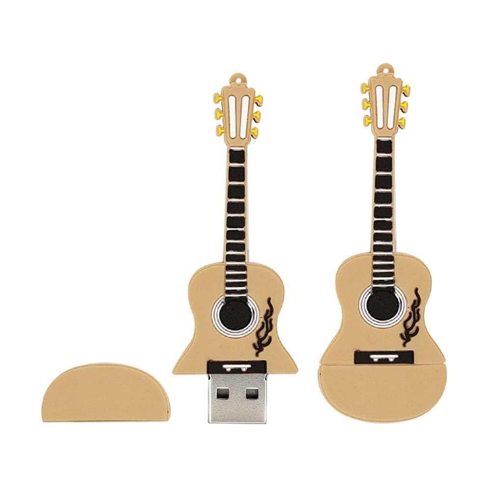 128GB Guitar Shape USB Stick USB 2.0 Flash Drives Storage Thumb Drive Memory Stick U Disk USB Drive PenDrive with Chain (Light Brown)