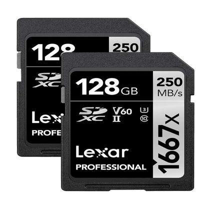 Lexar 128GB (2-Pack) Professional 1667x SD Card, UHS-II, C10, U3, V60, Full HD, 4K, Up To 250MB/s Read SDXC Memory Card, for Professional Photographer, Videographer, Enthusiast (LSD128CBNA16672)