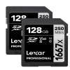 Lexar 128GB (2-Pack) Professional 1667x SD Card, UHS-II, C10, U3, V60, Full HD, 4K, Up To 250MB/s Read SDXC Memory Card, for Professional Photographer, Videographer, Enthusiast (LSD128CBNA16672) view 1