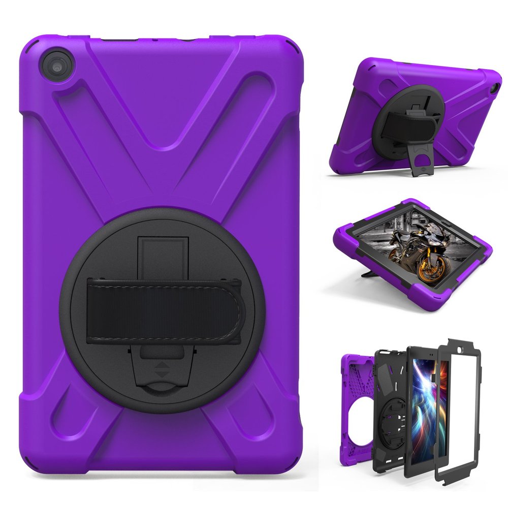 Amazon Fire HD 8 (8th/7th Generation) Case, Heavy Duty Stand Shockproof Protective Case Cover for Amazon Fire HD 8 with Built-in Stand and a Hand Grip (Purple)