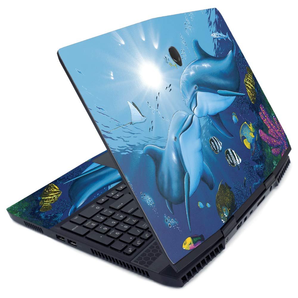 MightySkins Skin for Alienware M15 (2019) - Kissing Dolphins | Protective, Durable, and Unique Vinyl Decal wrap Cover | Easy to Apply, Remove, and Change Styles | Made in The USA