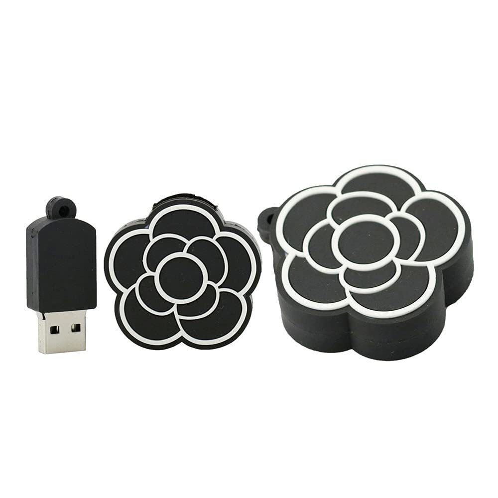 16GB Rose Shape USB 2.0 Flash Drive Memory Stick USB Flash Disk Pen Drive Thumb Drive USB Stick U Drive U Disk Flash Disk with Chain (Black)
