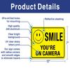 (2 Pack) Faittoo Smile You're On Camera Sign, Reflective 10x7 Rust Free .40 Aluminum, UV Protected, Weather Resistant, Durable Ink, Indoor & Outdoor Use for Home Business CCTV Security Camera view 3