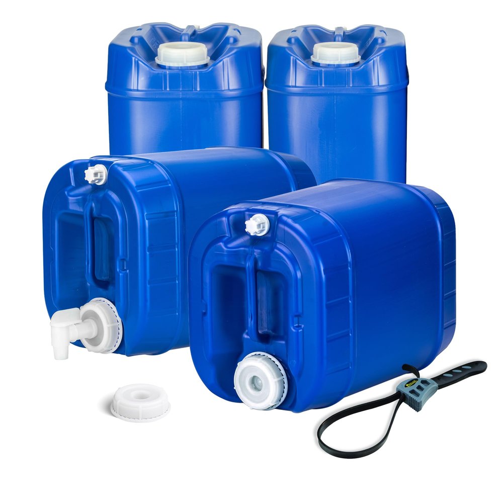 Legacy Food Storage Emergency Water Storage Containers, Long Term 5 Gallon Water Tank - 4 Stackable Food Grade Tanks Included, for Camping, Prepping, Survival - 20 Gallon Total Capacity